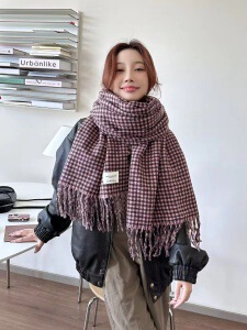 秋冬韩版千鸟格羊绒围巾男女情侣同款加长加厚优雅百搭氛围感围脖|undefined