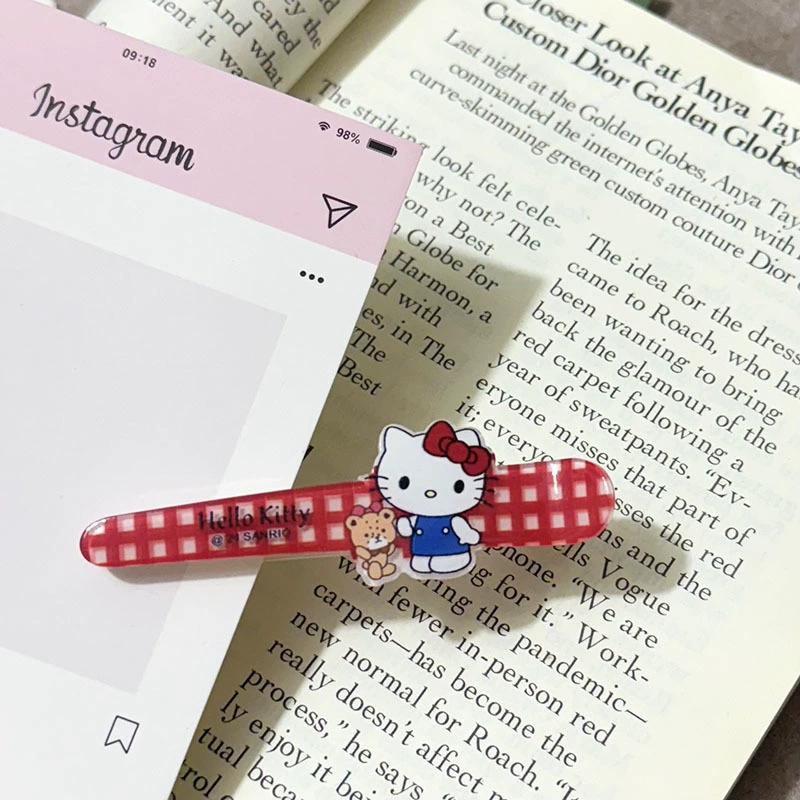 Акриловые заколки Hello Kitty, милые принты (леопард, горох, клетка), лёгкий набор из 6 штук