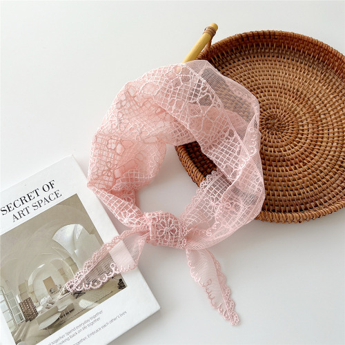 Lace triangle scarf women's spring, autumn and summer Korean hollow fashion versatile small scarf turban bag belt decoration