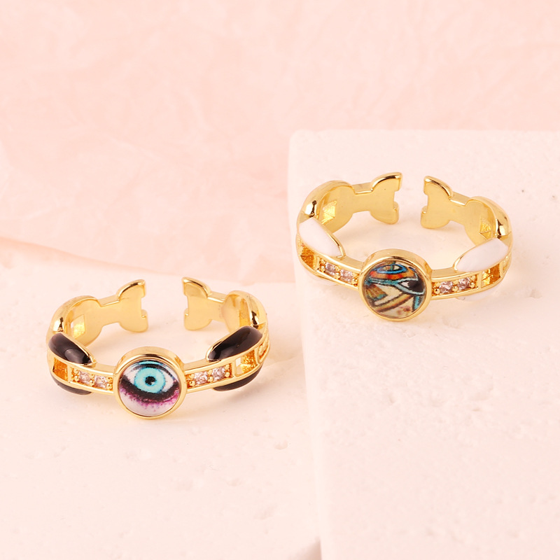 Retro Eye Copper Enamel Resin Rings