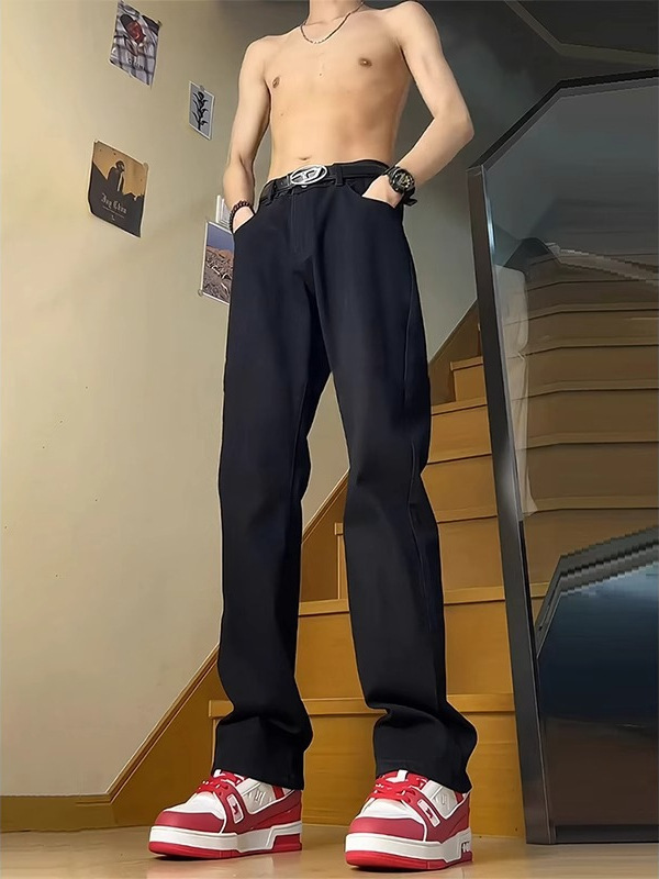 烟灰色牛仔裤男款春秋款2025新款夏季美式高街裤子修身直筒微喇裤|undefined