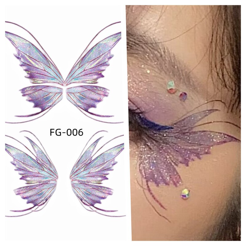 Glitter gradient butterfly wings tattoo eye corner facial stickers children's eye makeup DIY stickers fish scales show catwalk