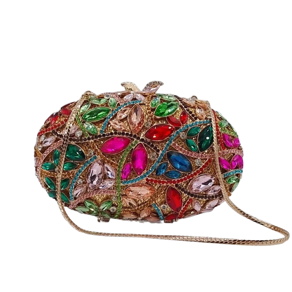 Túi clutch nữ đính đá dạ hội kim loại khung lưới — Màu vàng 1, Màu vàng 2, Màu bạc, Màu đen