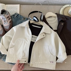 日系童装男童外套春秋款儿童秋装2025新款棒球服男孩休闲夹克米色
