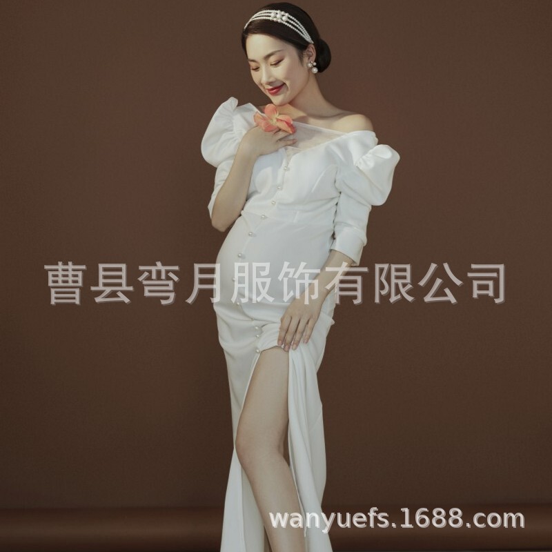 New pregnant women's photography clothing Korean-style beautiful white trailing dress studio photography art photo clothing during pregnancy