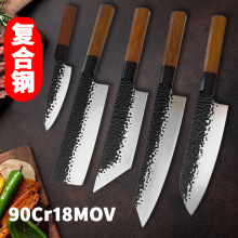 跨境款三合钢厨师刀套装锤纹锻打日式刀组合酸枝柄复合钢小菜刀