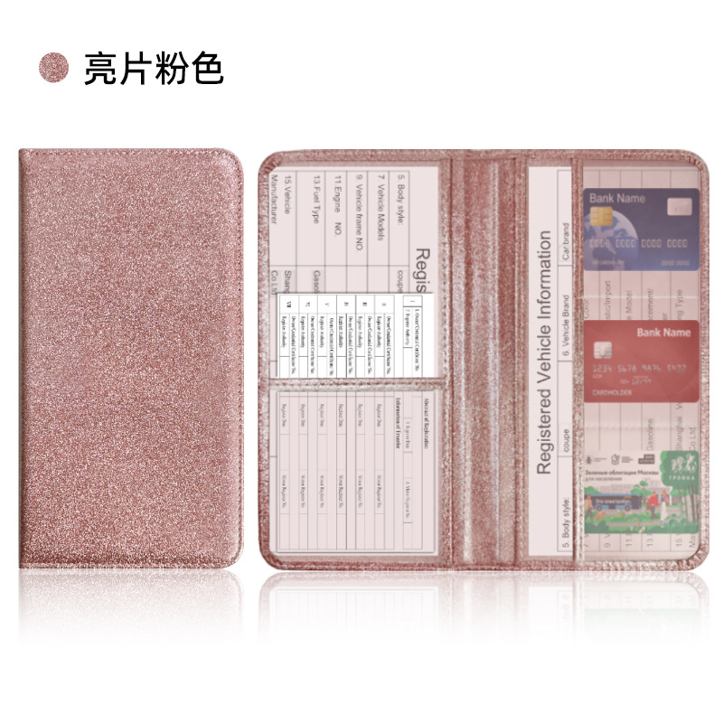 Licencia de conducir de EE.UU. Sequin de cuero certificado de registro de automóviles cartera de polvo de polvo flash seguro archivo cartera protector