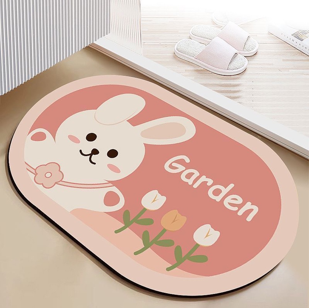 卫生间门口椭圆形防滑脚垫卡通可爱浴室入口硅藻泥地垫吸水地垫