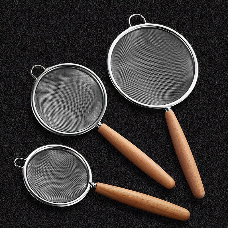 304 acero inoxidable cucharas de madera domésticas cocina de cocina de cocción de harina de harina de leche de soja jugo de tamiz de filtro