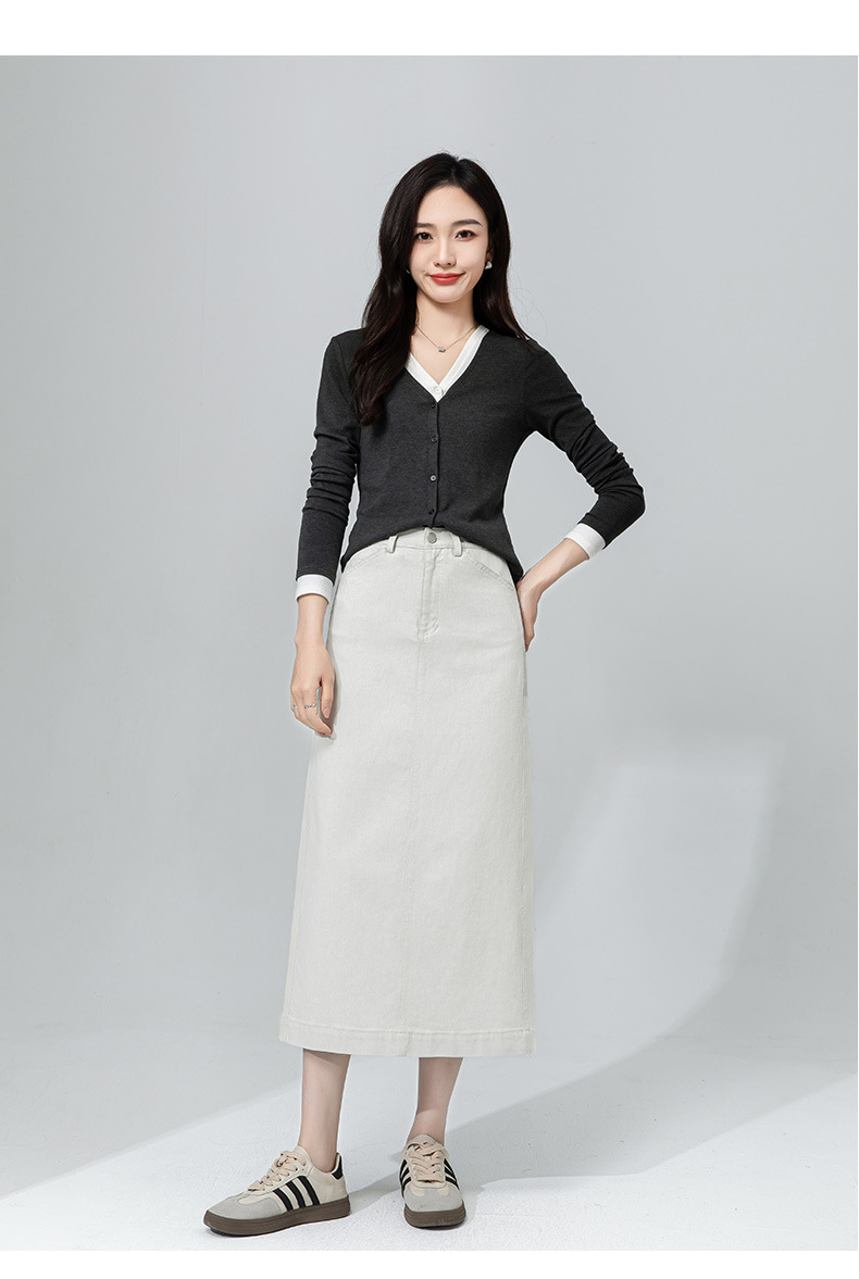 Áo cardigan cotton dệt kim cổ chữ V giả hai mảnh ngắn sành điệu — Màu vàng ngỗng chi tiết 21