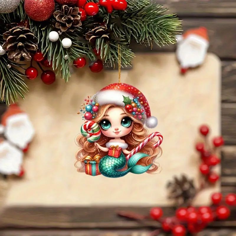 Nuevos productos transfronterizos de Navidad acrílico plano llavero decoración colgante decoración del automóvil colgante decoración del árbol de Navidad