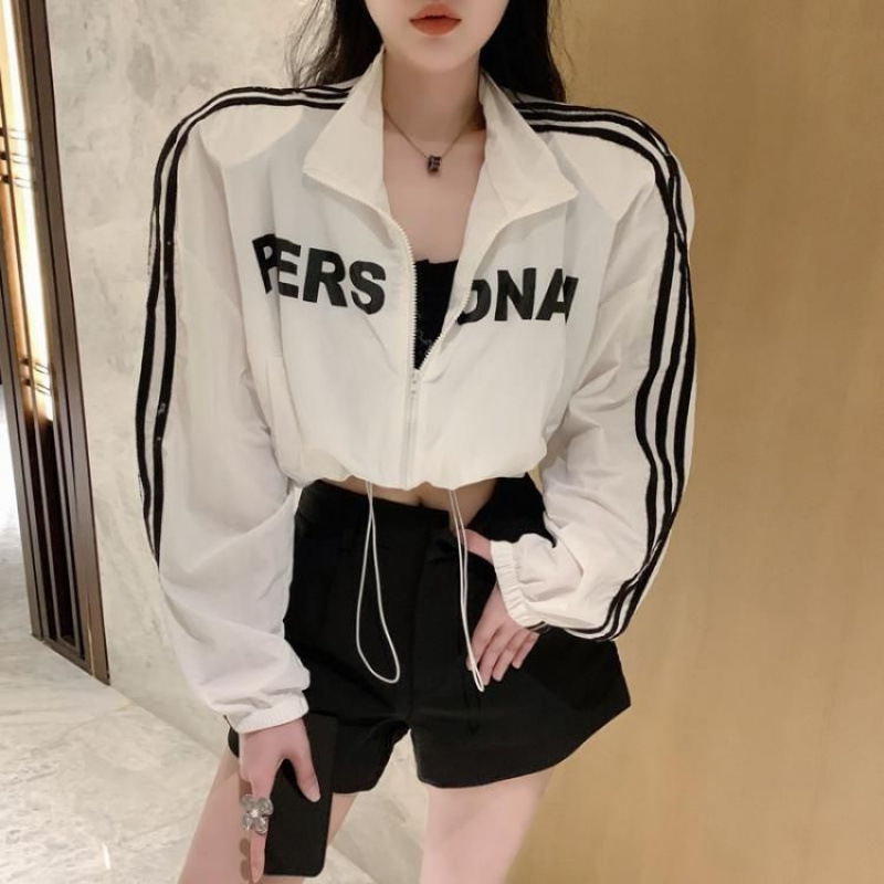 Sun Protection Clothing, New Spring Style, Korean Style, Fashionable and Versatile, Lettered Pullover, Half-Zip Pullover, Long-Sleeved, Short Drawstring Shirt