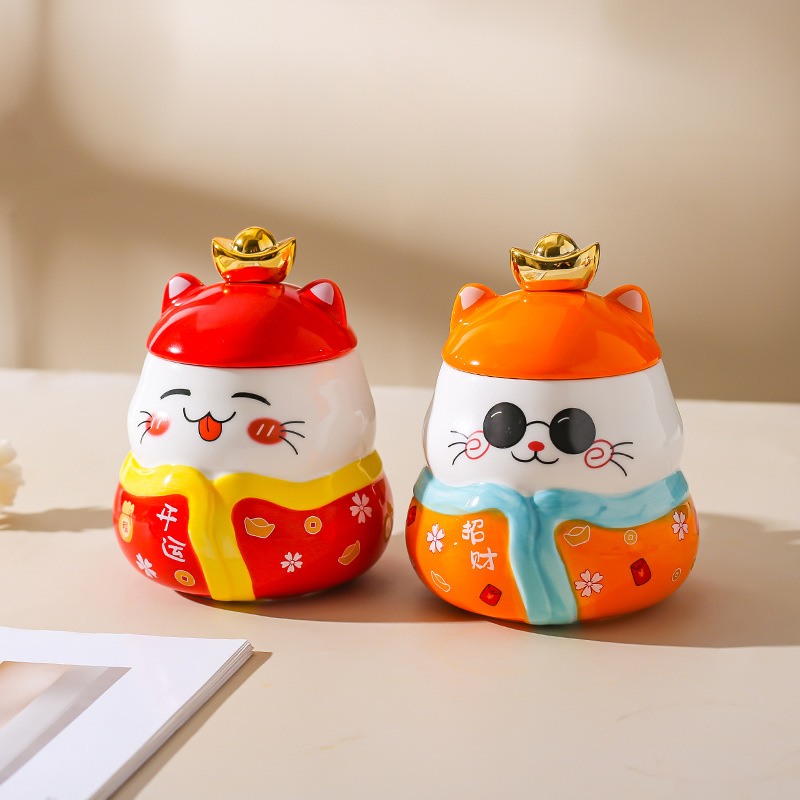 Taza de cerámica de estilo japonés creativo gato afortunado taza de dibujos animados lindo taza de agua de pareja con tapa cuchara taza de café de regalo