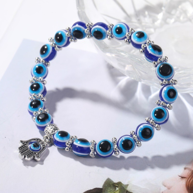 Retro Blue Eyes Devil's Eye Bracelet Beaded Hand of Fatima Lucky Bracelet Factory Direct Sales Beads