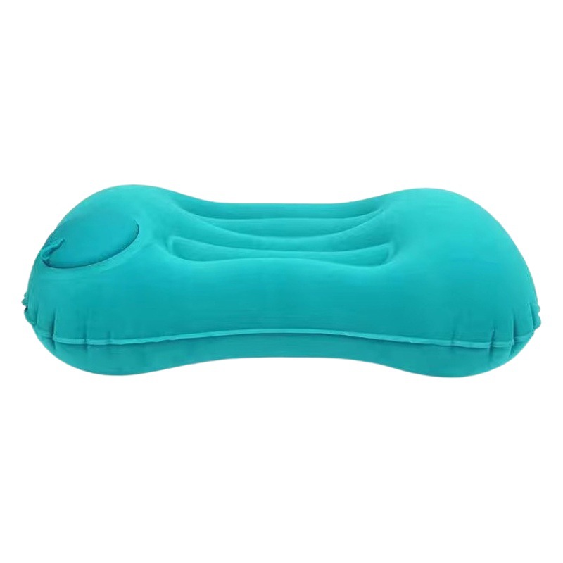 Almohada de viaje inflable, almohada de cuello portátil, flocada, inflado automático al presionar, cómoda para viajar, almacenar, dormir, a prueba de fugas