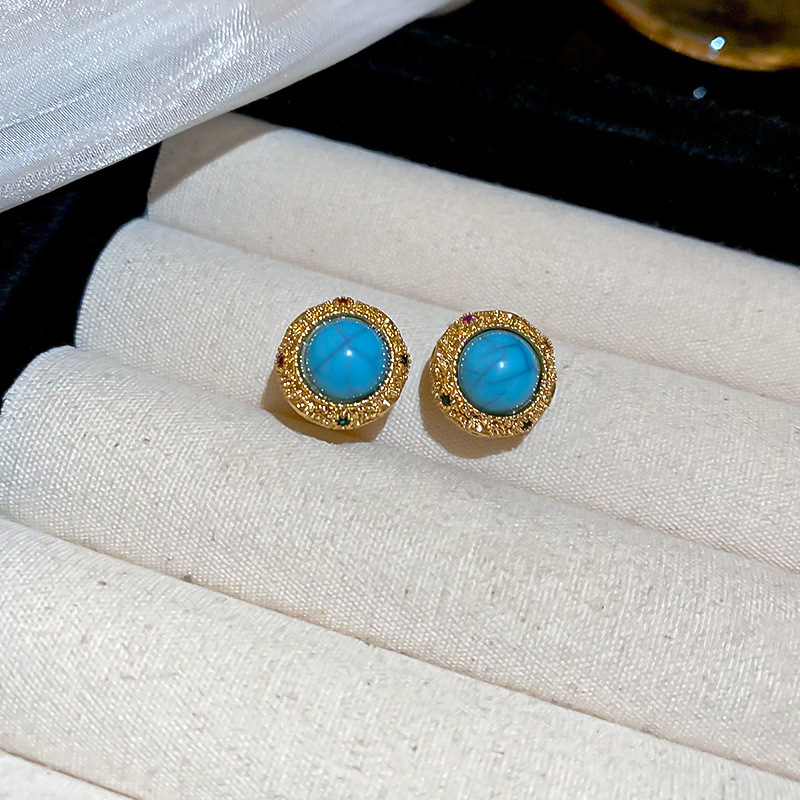 Flores azules vintage medievales pendientes de goteo de aceite ligero lujo alta sensación de joyería Yiwu fábrica al por mayor image 7
