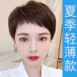 狗啃刘海假发短发女逼真真发全真人发适合光头戴的女士中老年头套