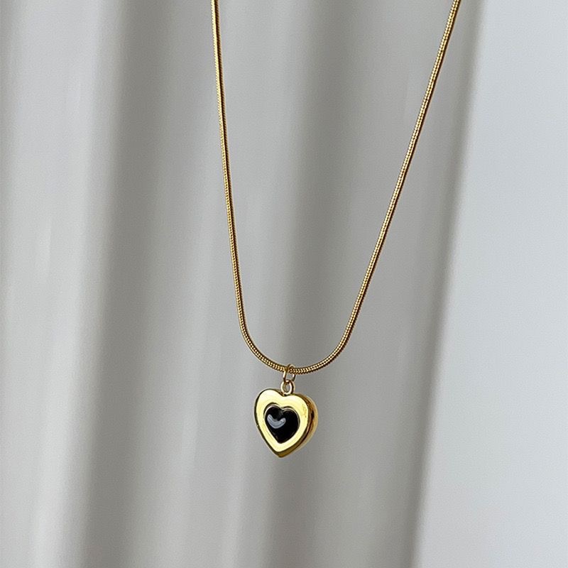 Ear Studs, Necklace Classification 201 Stainless Steel Chain Material Titanium Steel Lady Plating Heart Shape Necklace Ear Studs
