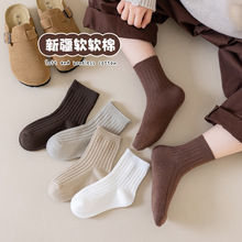包邮双针儿童袜子2025秋冬新款纯色抽条袜子儿童中筒袜男女学生袜