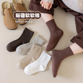 包邮双针儿童袜子2025秋冬新款纯色抽条袜子儿童中筒袜男女学生袜