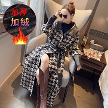 加绒加厚毛呢外套女长款秋冬感轻奢垂坠感小个子格子呢子大衣