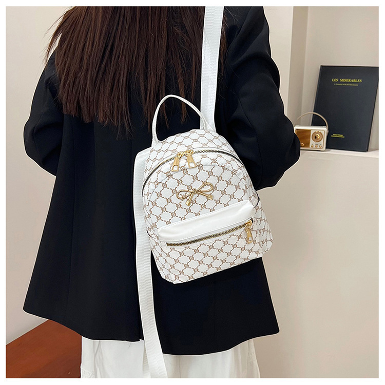 PU Material Wear-Resistant Bow Knot Daily Street Zipper Backpack