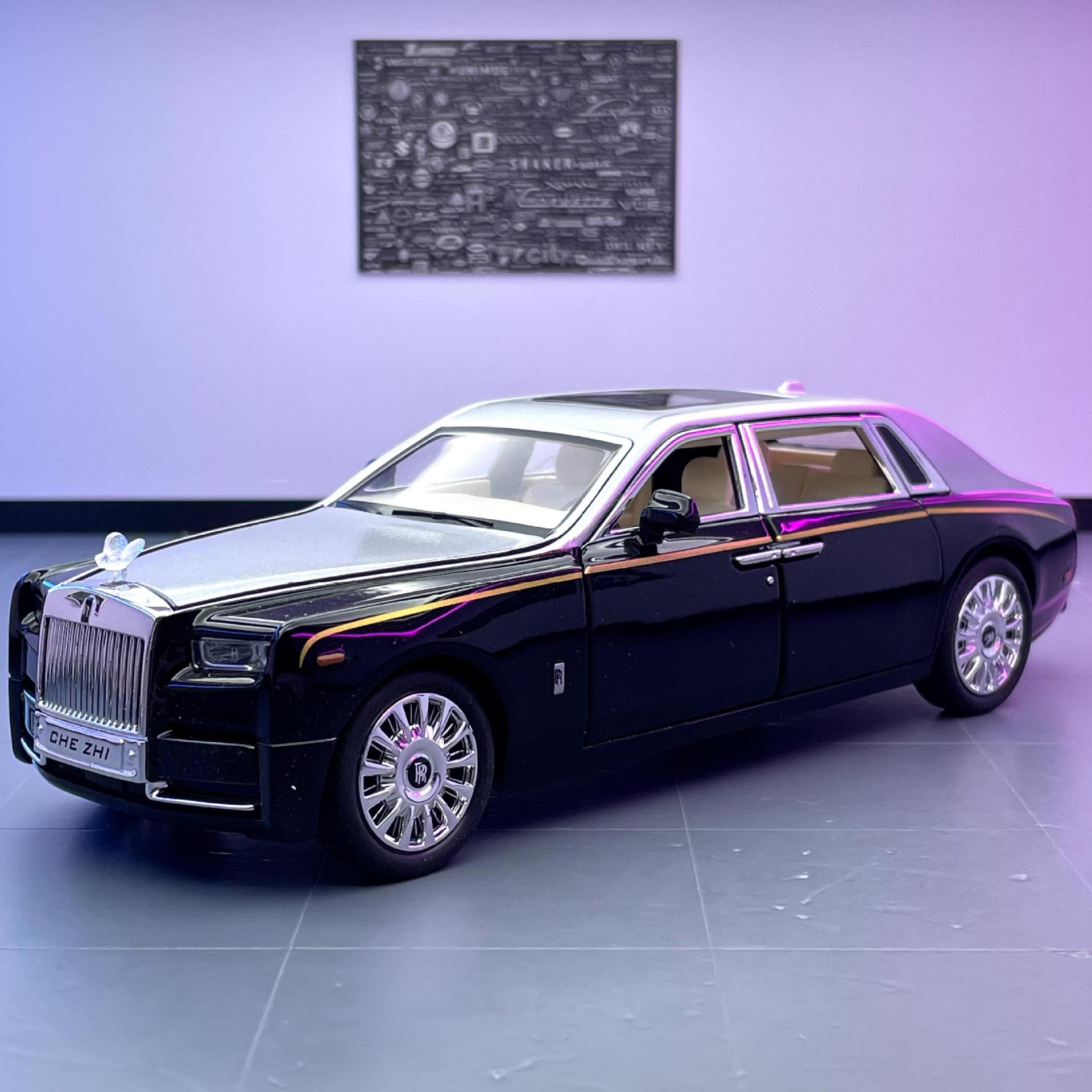 Modelo de coche de aleación de coche 1:24 Rollos Phantom Tire hacia atrás con sonido y música ligera juguete coche música modelo decoración colección