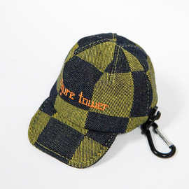 零钱包帽子形状硬币包复古格子拉链钱包钥匙包收纳钥匙扣卡片小巧