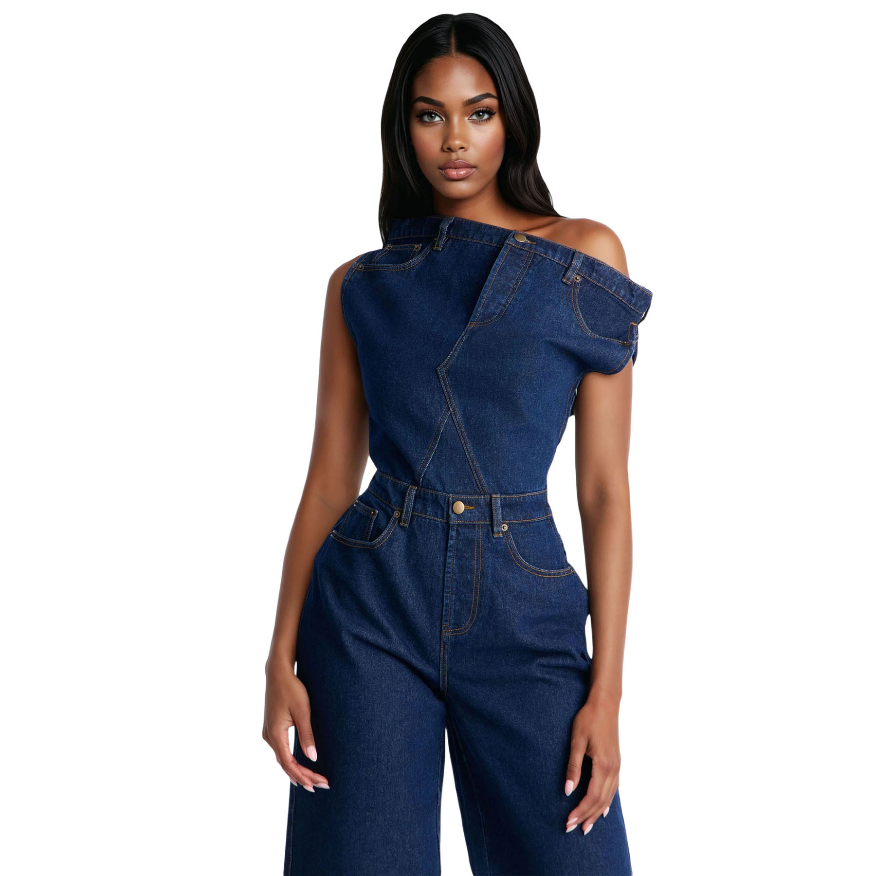 Women's Strapless Off-Shoulder Slim Fit Denim Jumpsuit Casual Fashion American Style New_ecoleips.com