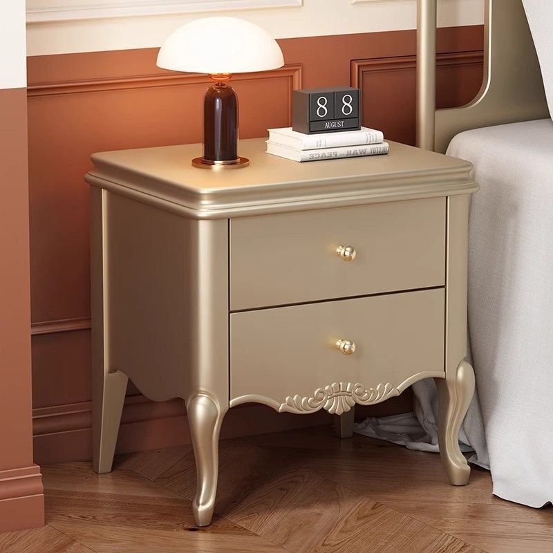 American Bedside Table French Style Light Luxury Champagne Color Bedside Table Solid Wood Bedroom Simple Storage Locker