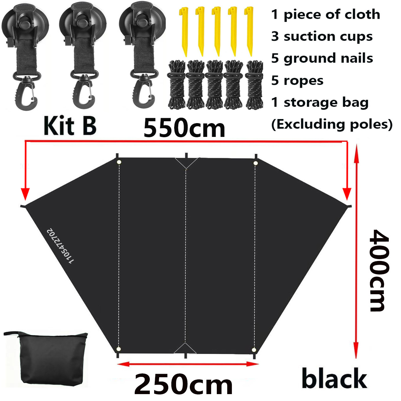Bat-shaped car side tent, silver-coated canopy, outdoor camping rain shelter, sunshade for SUV