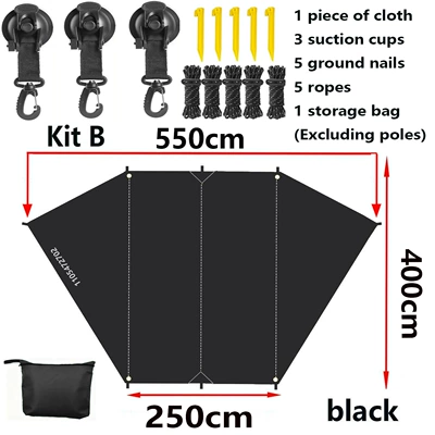 Bat-shaped car side tent, silver-coated canopy, outdoor camping rain shelter, sunshade for SUV (Avtomobil yan çətirləri) - black-butterfly-shaped-kit-25x4x55m
