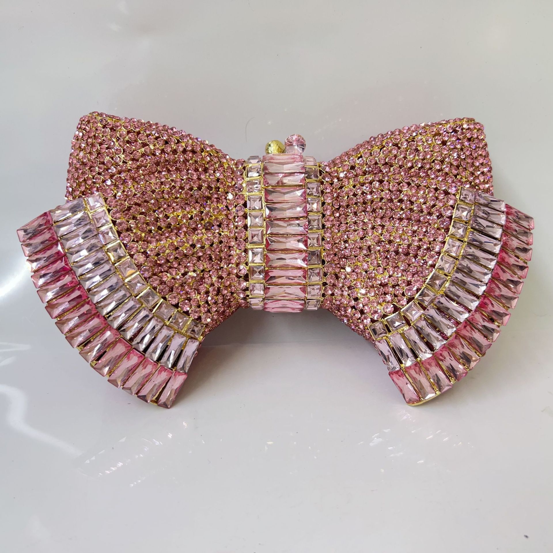 Bolsa de piedra arco nuevo bolso de mano bolso de diamante arco bolso de cena metal bolso de mujer plata