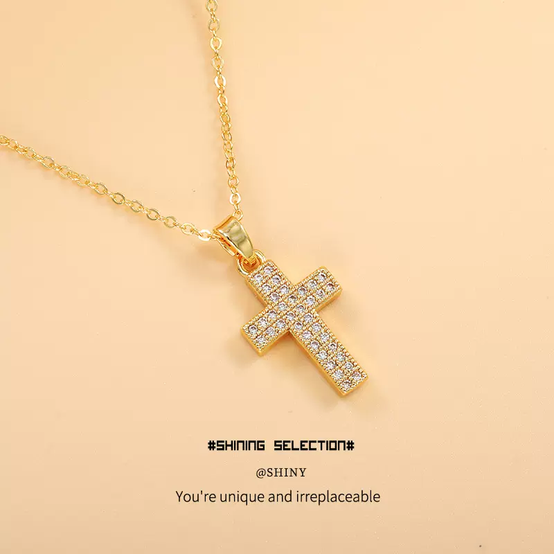 欧美饰品爆款潮人新品项饰 微镶锆石十字架吊坠项链女 毛衣链配饰