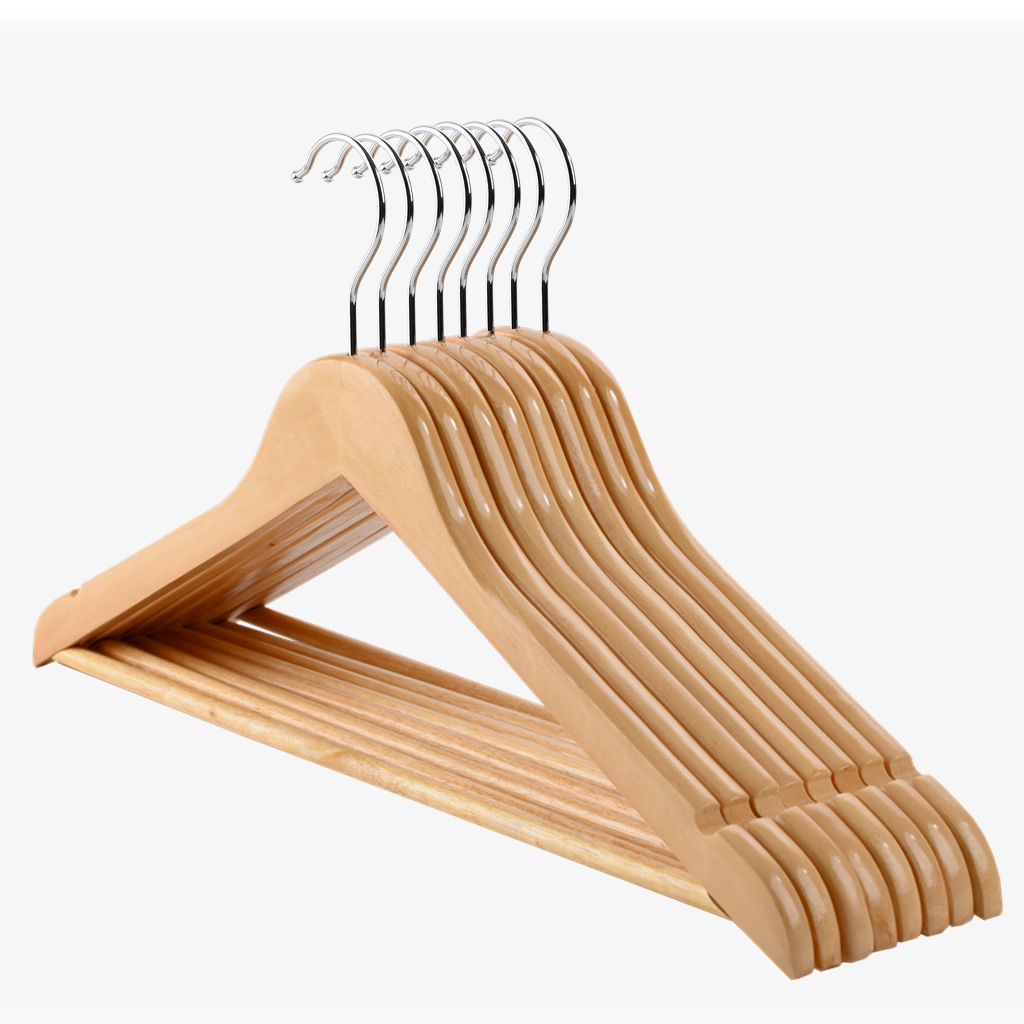 Percha de madera maciza de primera clase tienda de ropa sin costura Hotel percha de madera al por mayor percha de ropa de madera para el hogar percha de ropa perchero