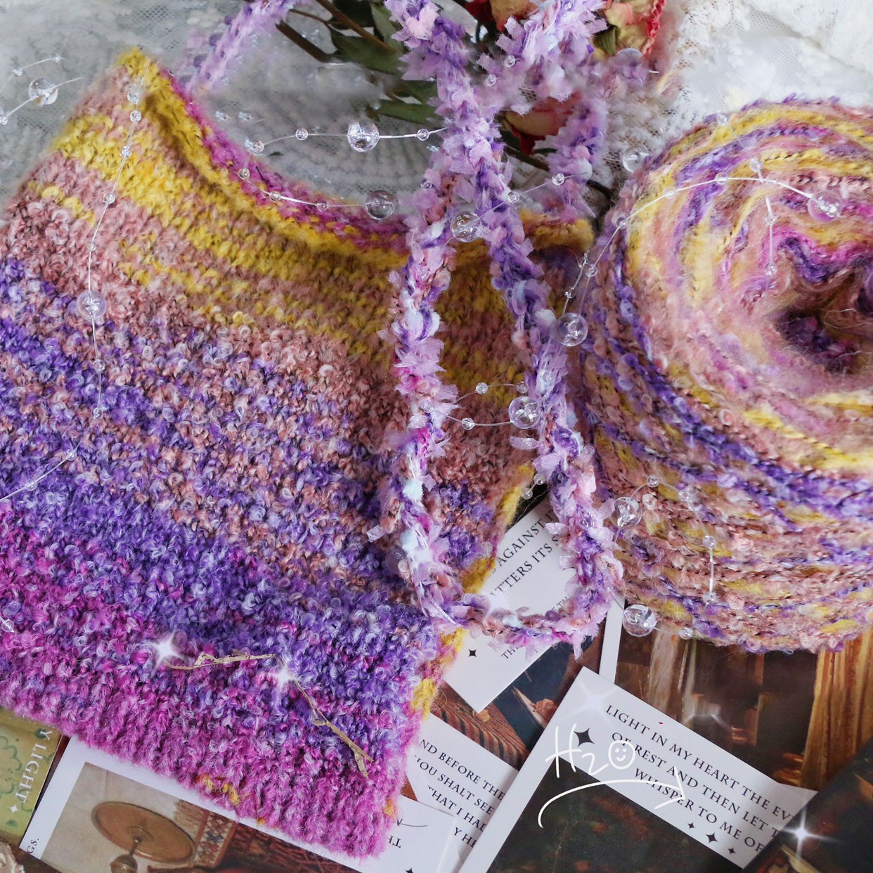 Bufanda de mohair con línea circular teñida de sección irregular de arcoíris, pintura al óleo, material DIY, línea de bufanda, línea elegante, venta al por mayor