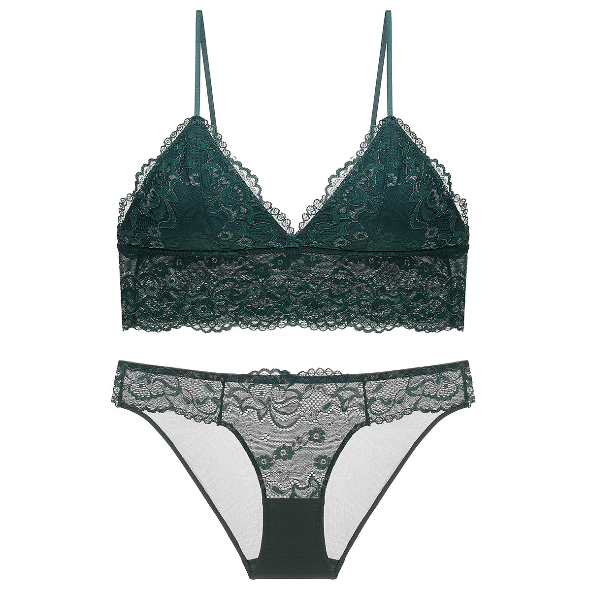 Fashionable Girls with Steel Ring Free Triangle Cup Sexy Lace Thin Women's Underwear Bra Set_voghion.com