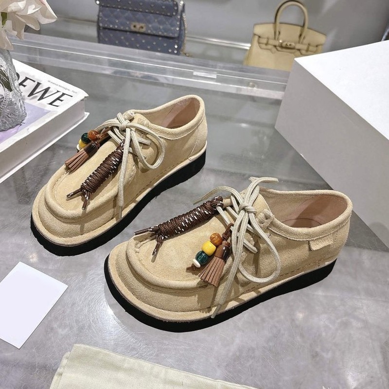 真皮复古袋鼠鞋乐福鞋女25秋季新款miu系勃肯鞋串珠流苏厚底单鞋|undefined