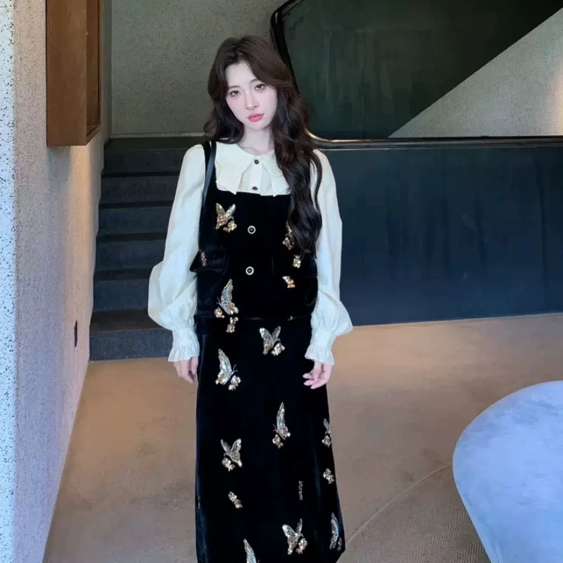 NN【芝士小姐套装】抖音丝绒女装两件套半裙秋季新款千金小众名媛
