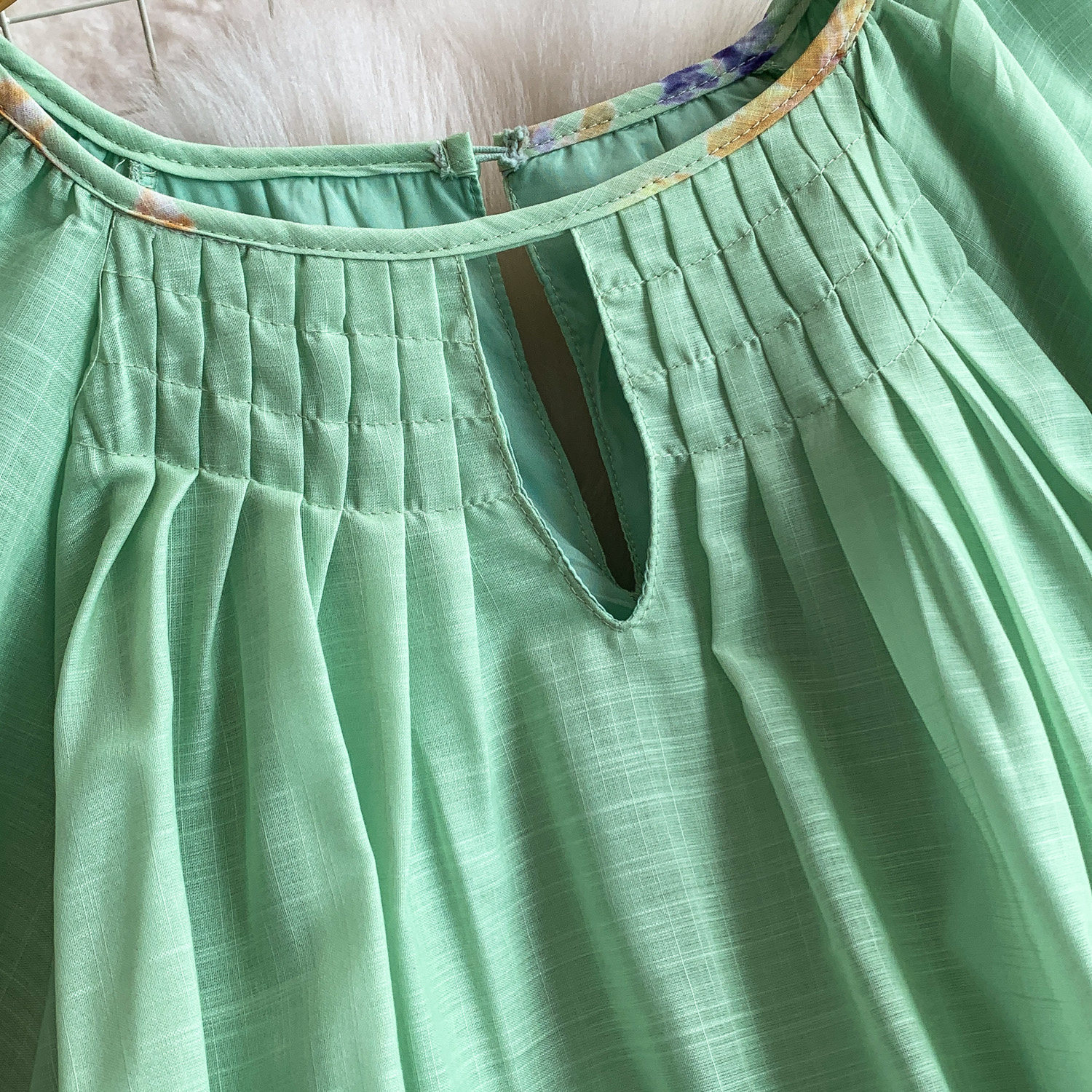 Women's French Romantic Style Dress Lantern Sleeve Printed Summer Pleated Hollow Round Neck Loose Long_ecoleips.com
