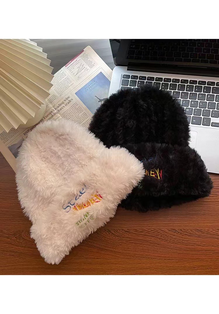 Gorro de felpa para mujer, versión coreana, tejido grueso y cálido, con cara visible, ideal para otoño e invierno._voghion.com