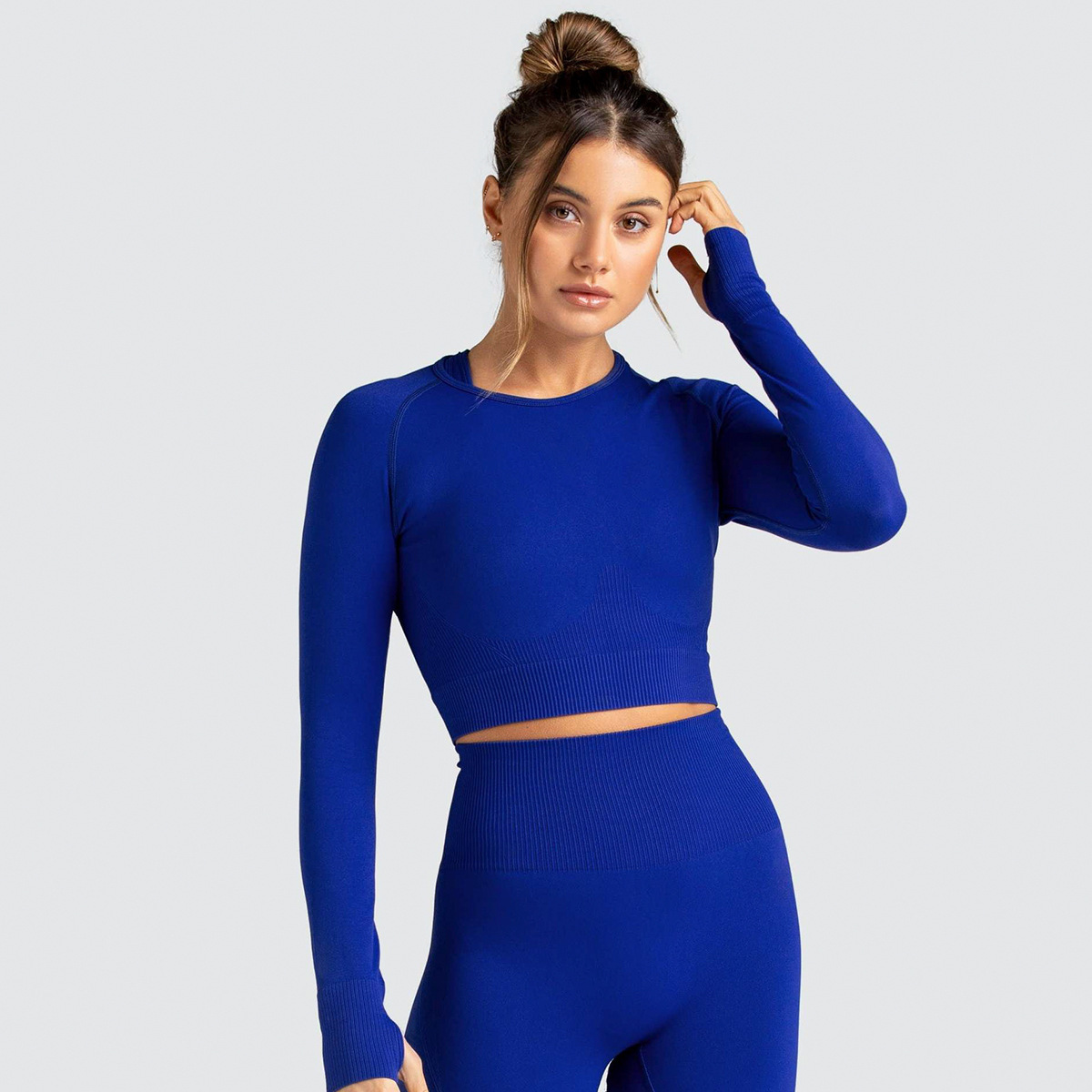 knitted solid color seamless sports two-piece suit NSNS35561