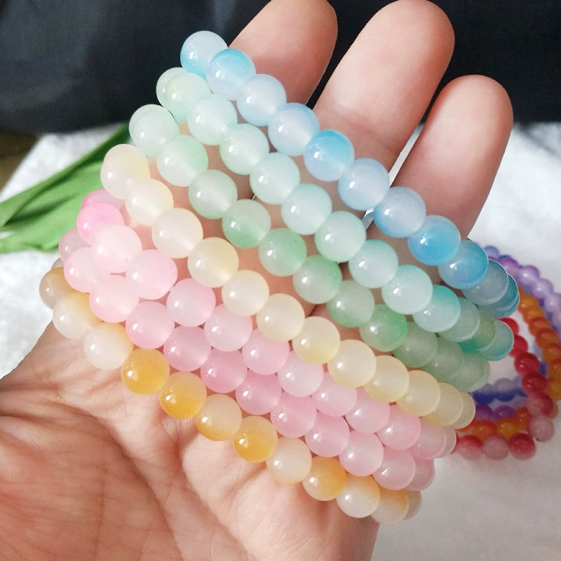 Градиентная стекольная бусинная bracelet, бусины 8 мм, ледяная прозрачная двухцветная отделка, разнообразные цвета