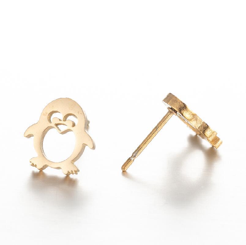 Simple Style Penguin Cat Octopus Stainless Steel Plating Hollow Out Ear Studs 1 Pair display picture 3