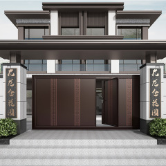 自建房アルミニウム合金門電動双開団地庭園新中国式アルミ芸門別荘入戸花園門