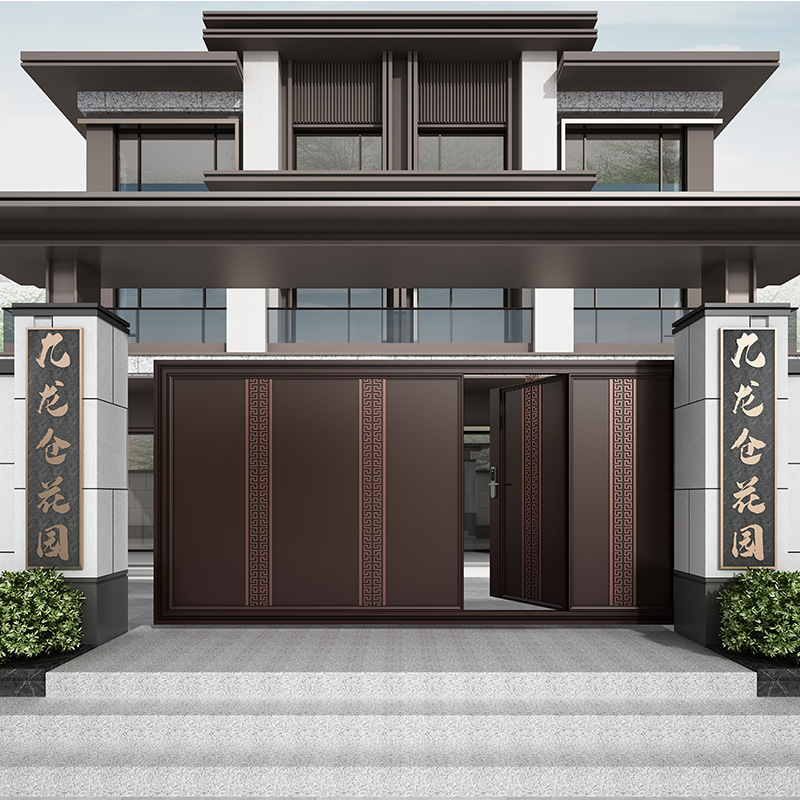 Self-built aluminum alloy door electric double open community courtyard new Chinese aluminum Art door villa entrance garden door Self-built aluminum alloy door electric double open community courtyard new Chinese aluminum Art door villa entrance garden door