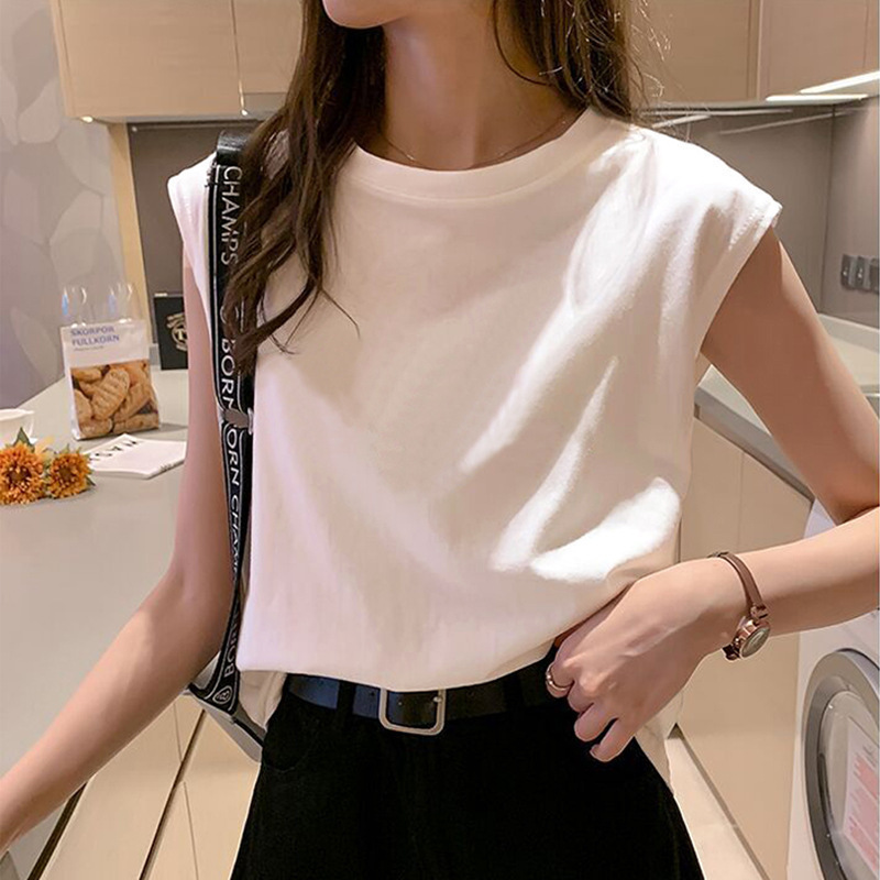 2025 New Summer White Vest Women's Loose Round Neck Sleeveless T-Shirt Student Top Outer Wear Inner Layering Shirt