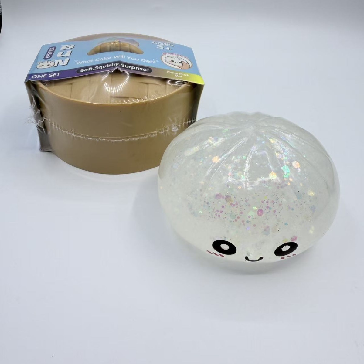 Transfronterizo Glitter Dumpling Squishy con caja extrusión dumpling juguete de descompresión sensorial