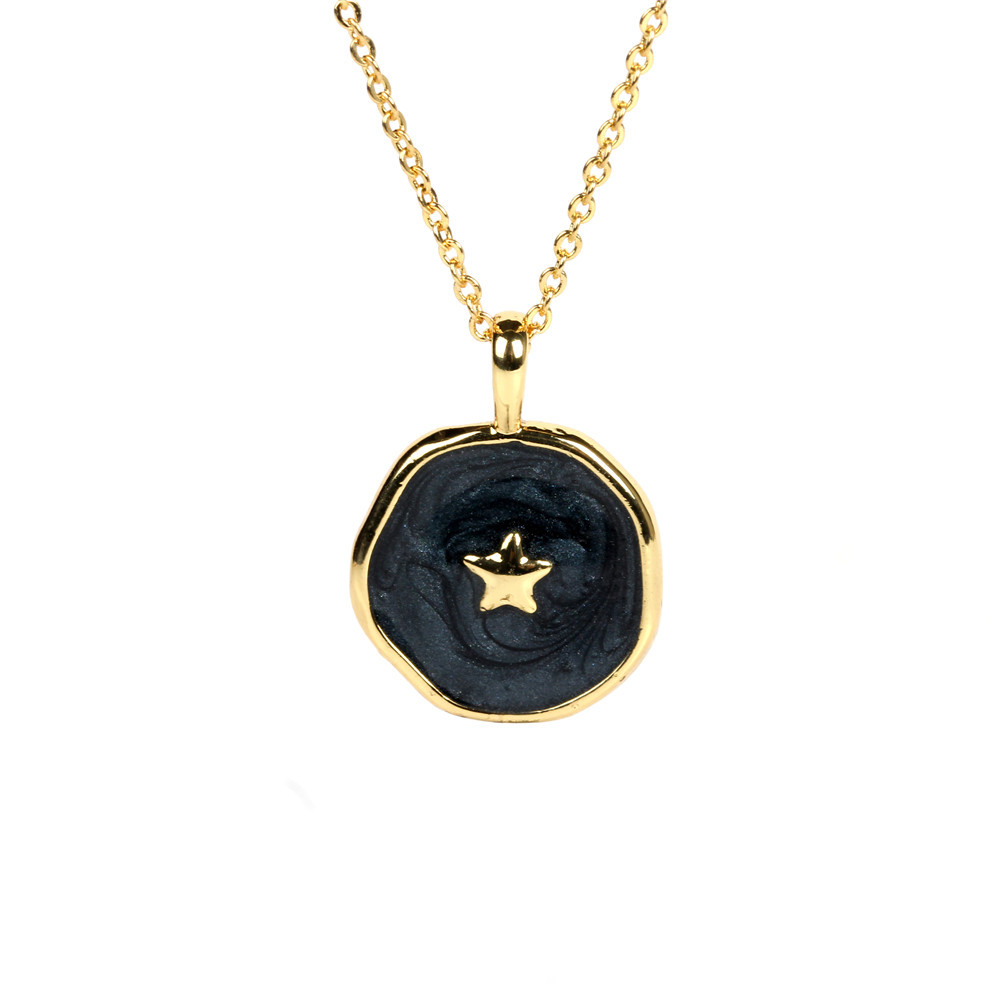 Fashion copper drop oil star and moon necklace wholesale