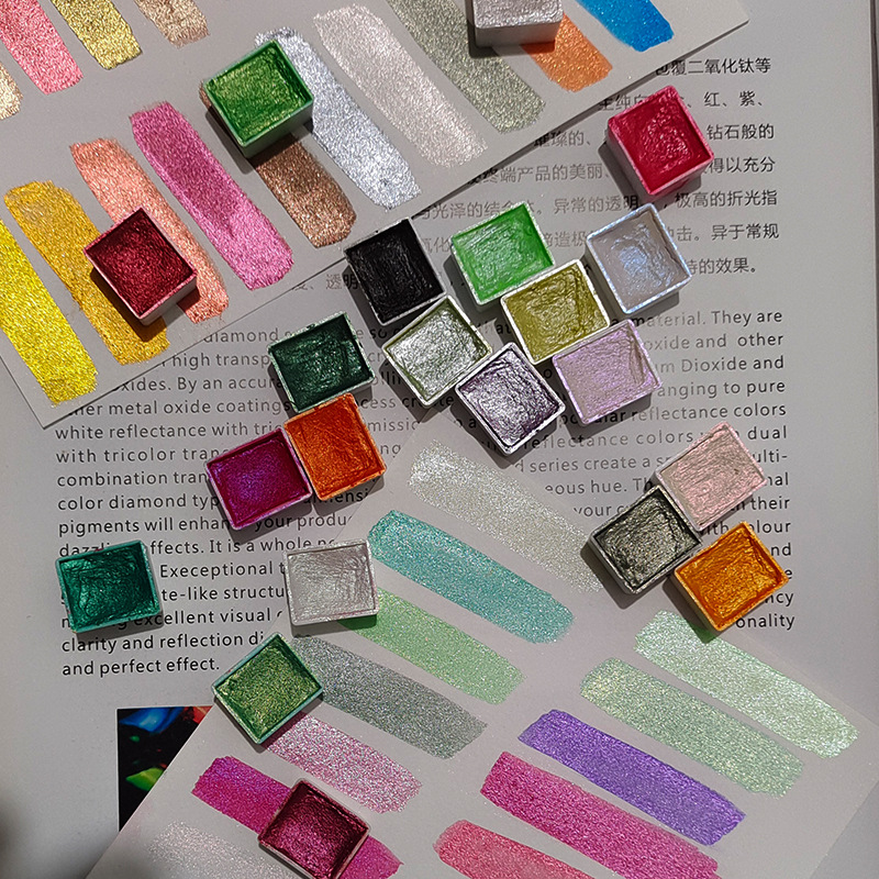 厂家供应珠光水彩颜料固体 小清新马卡龙色美术绘画日式美甲晕染